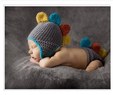 newborn baby Dinosaur Baby Photography Prop Crochet Hats beanie set costume diaper cover