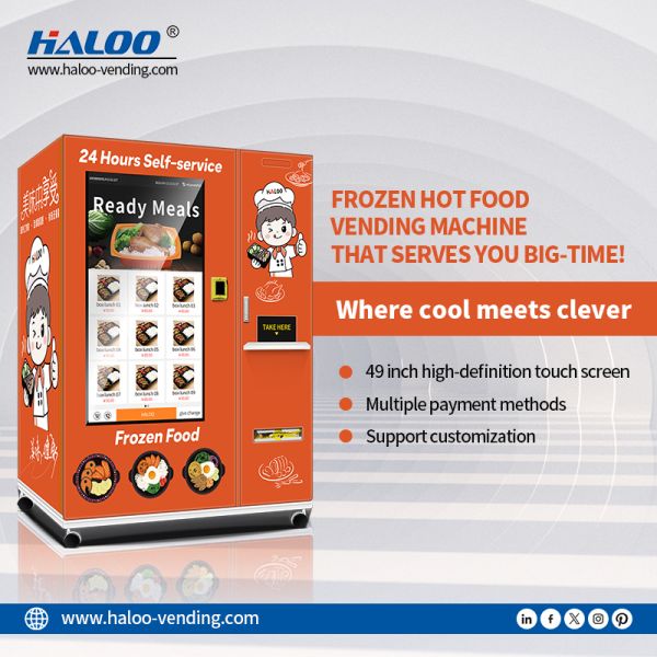 24-hour single microwave frozen hot food vending machine, equipped with a 49 inch large screen and Sdk function