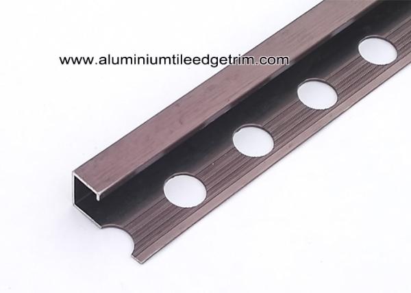 Flat Edge Aluminium Bathroom External Corner Tile Trim With Brushed Brown