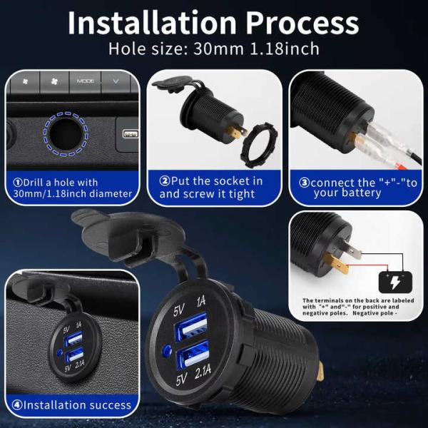2 paquetes 12V 24V IP65 Cargador USB a prueba de agua para automóviles
