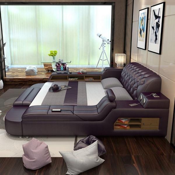 Multifunction Leather Bed Frame Queen Size Low Profile
