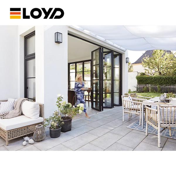 住宅用アルミバイフォールドドア グレー / 色見本で選択可能 Eloyd パティオ 二重ガラス 外装アコーディオン折りたたみドア