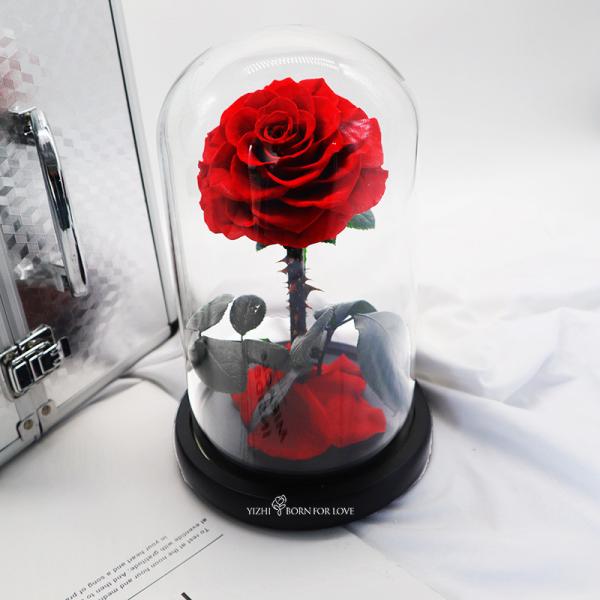 Preserved 14*14*22CM Long Stem Glass Roses For Wedding