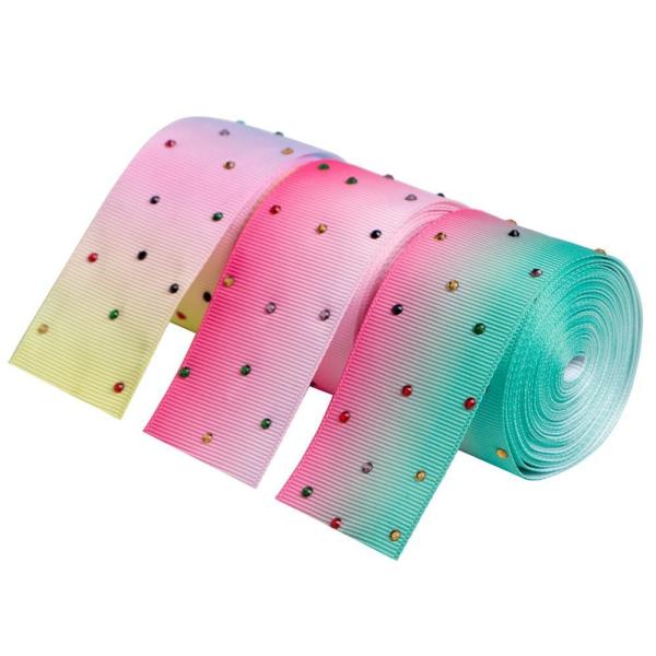 Solid Rhinestone Design 38mm Grosgrain Ribbon with Printed Pattern in 18 Colors or Custom