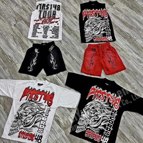 Traje callejero de verano personalizado Casual Shorts sin mangas Conjuntos de manga corta Camiseta de algodón Shorts Tracksuit Conjuntos de 2 piezas para hombres