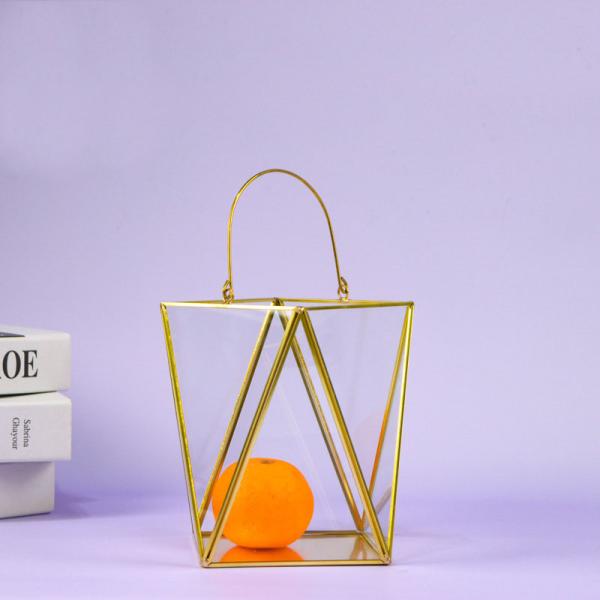 Golden copper triangle handle glass artifact lamp fruit greenhouse cover copper box gift package OEM logo words picture