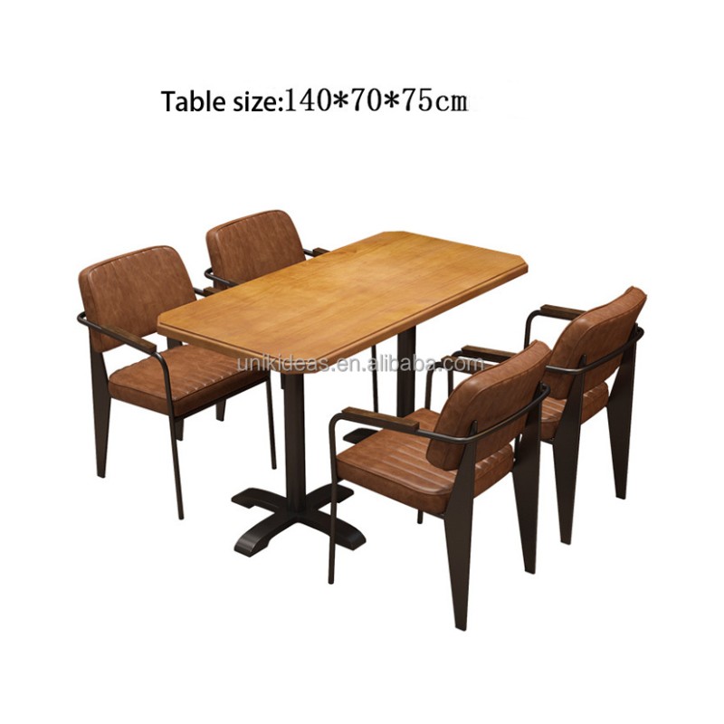 New Arrival Commercial Restaurant Furniture Dining Table Set with PU Leather Armchairs Square Wood Table for Cafe Bar Hotel