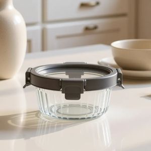 Striped Glass Food Container with Tempered Glass Lid