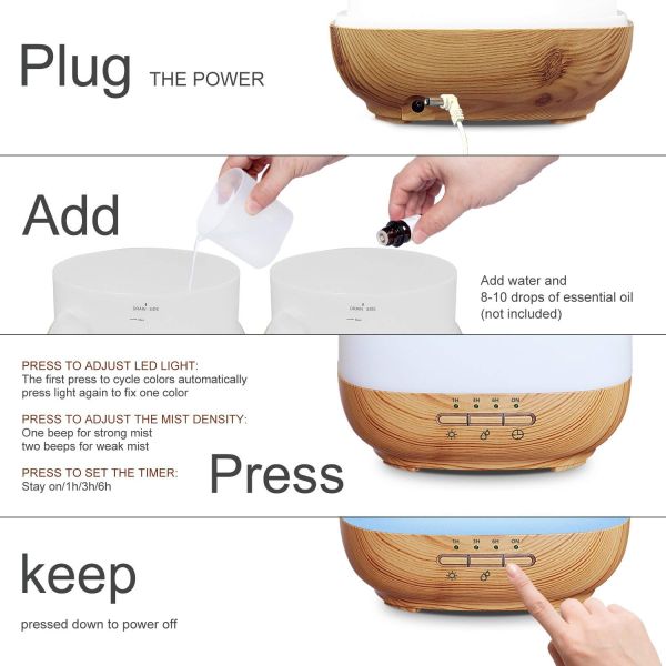 500ml Aroma Essential Oil Diffuser 5 in 1 Ultrasonic Aromatherapy Fragrance Oil Humidifier Diffusers for Home Large Room