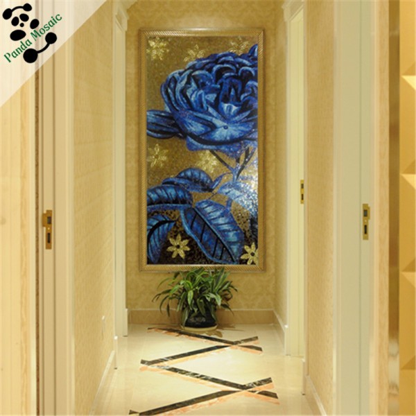 Mb Smm15-a Handmade Flower Wall Murals Premium Mosaic Tile Kitchen Blue Rose Mosaic Pattern Glass Mosaic Tile