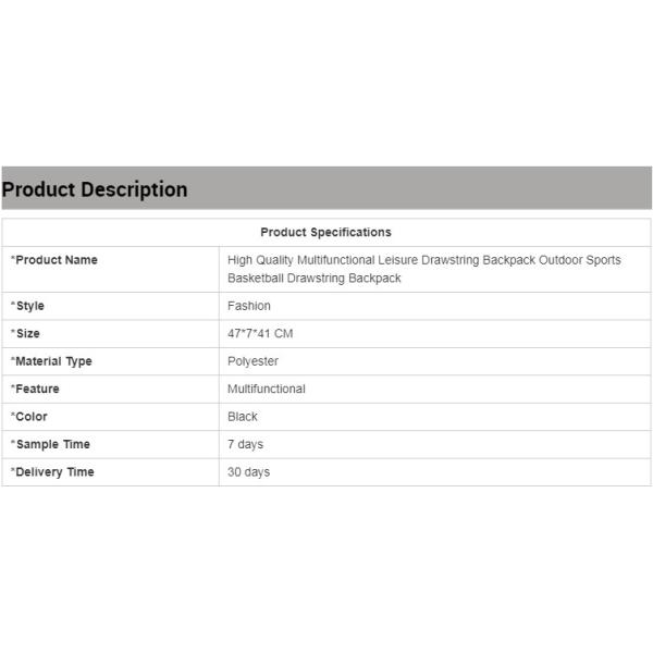 Multi Functional Oxford Drawstring Bag Sports Backpack Outdoor Basketball