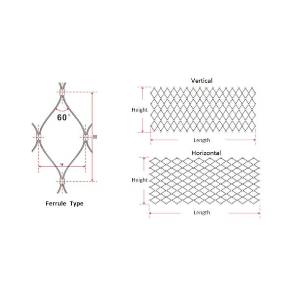 High Security SUS 304 316 Stainless Steel Wire Rope Cable Ferrule Mesh for Balcony Railing Fence