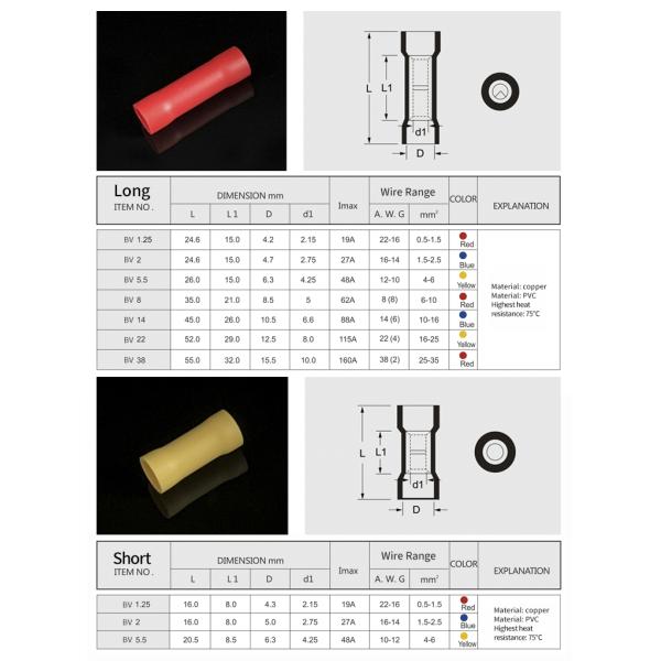 BV Тип ПВК изоляционный коннектор проводного проволоки проводного проволоки проводного проволоки