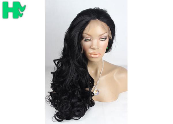 Long Black Color Curly Front Lace Wig , Full Lace Synthetic Wigs For Black Women
