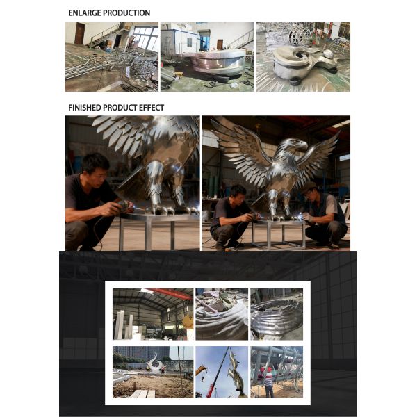 Large-scale Modern-style Metal Craft Eagle Stainless Steel Sculpture for Outdoor Use