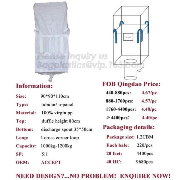 1000 kg Big Packing pp woven jumbo bag packing bags,100% virgin polypropylene woven big bag jumbo bag for chemical, pack