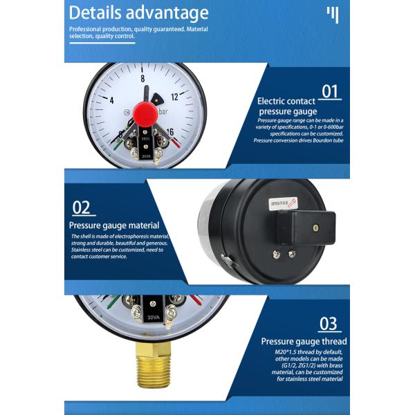 Electrophoretic Housing M20*1.5 CE Certified Electric Contact Pressure Gauge Manometer