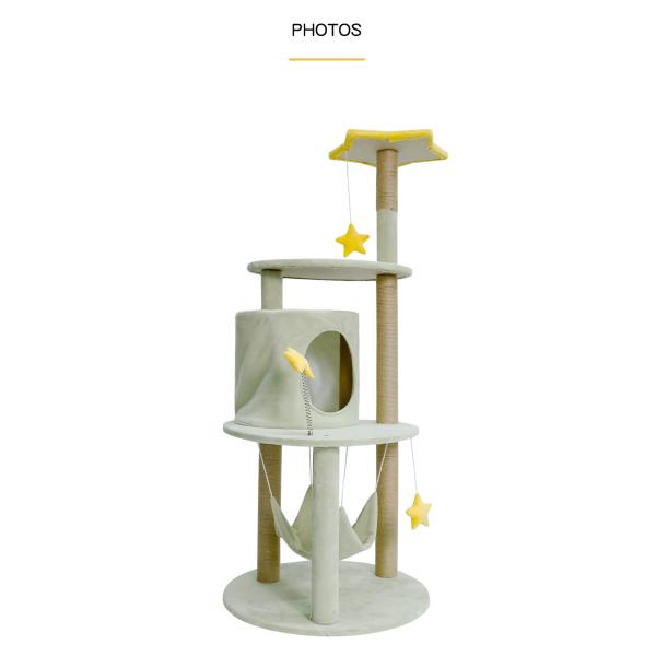 Commercial Buyers' Choice Light Green Cat Tree with Short Plush and Hanging Toys