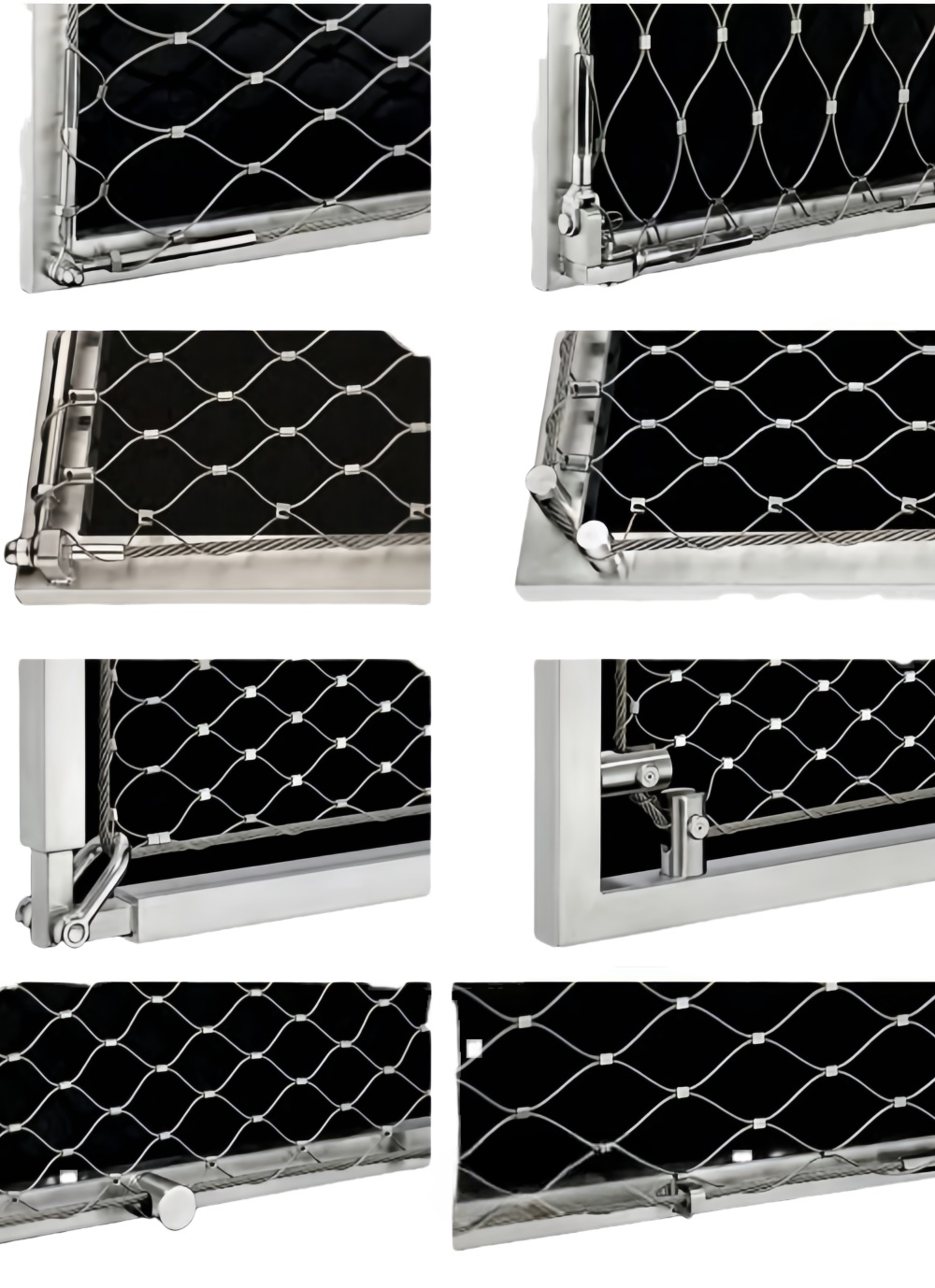 Coins en filet de câble en acier SS316 et fixations intermédiaires Systèmes de bordure