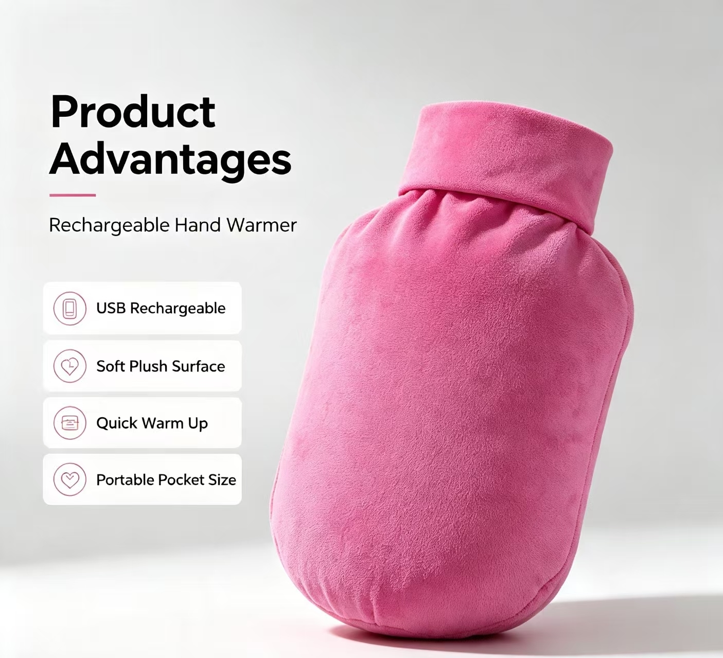Bucket Shaped Rechargeable Hand Warmer, Crystal Ultra Soft Adjustable Temperature Electric Heated Hand Pouch, 12V 2A DC Charging Heating Pad for Home School Outdoor Travel