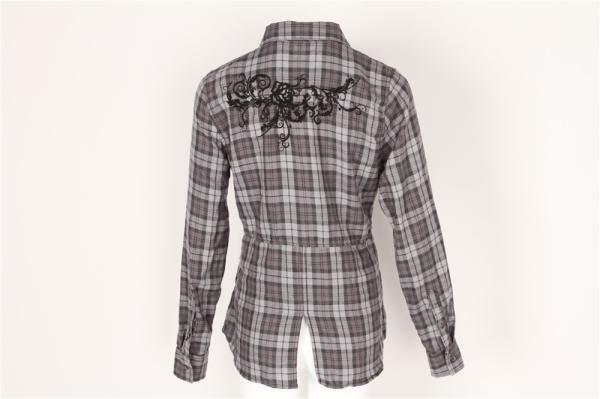Slim fit grey Ladies Casual Plaid Shirts 56% Cotton 44% Polyester