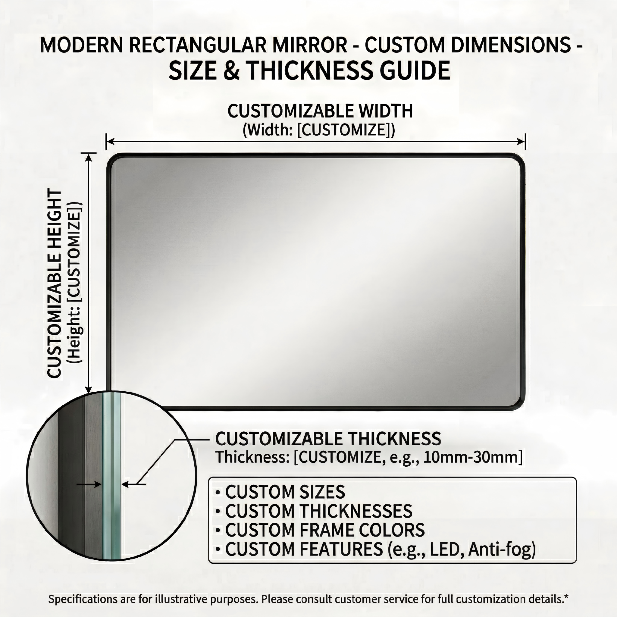 Kingstin Custom LED Bathroom Mirror Aluminum Frame Anti-Fog 3-Color RGB Wall Vanity Mirror