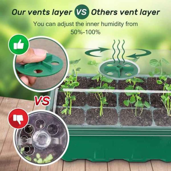 Green Plant Seed Starting Trays With Dome 12 Holes Reusable Durable For Vegetable