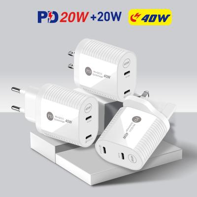 US EU UK Plug PD 40W Fast USB Chargers Dual Type C Quick Charging