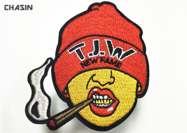 100% Embroidery Beanie Hat Patches Adhesive Heat Eco Friendly Material