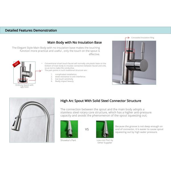 Датчик SUS304 касания вытягивает вне кран кухни касания кран кухни умный