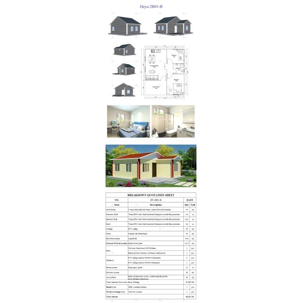Heya-2B01-B China 2 room sandwich panel house ready made prefabricated accommodation supplier