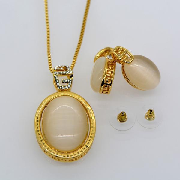 New Trendy Natural opal Necklace Set 18K Real Gold Plated Rhinestone Necklace Earrings
