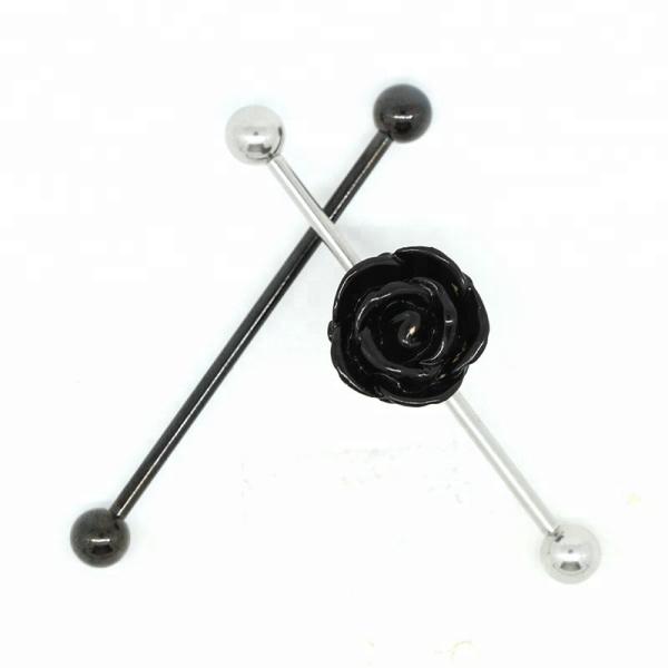 Orange and black acrylic flower industrial ear barbell piercing women jewelry