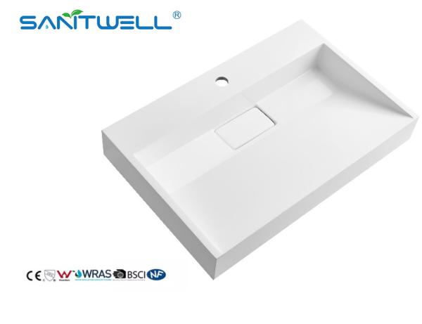 Popular Models SW6001-700 Sanitary Ware Stone Resin Basins Rectangle Glossy White Easy Clean For Bathroom Sinks