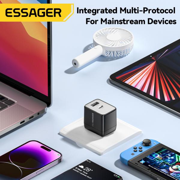 ESSAGER ES-CD39 33W 2 Ports PD Gan Charger 30W USB C Power Adapter