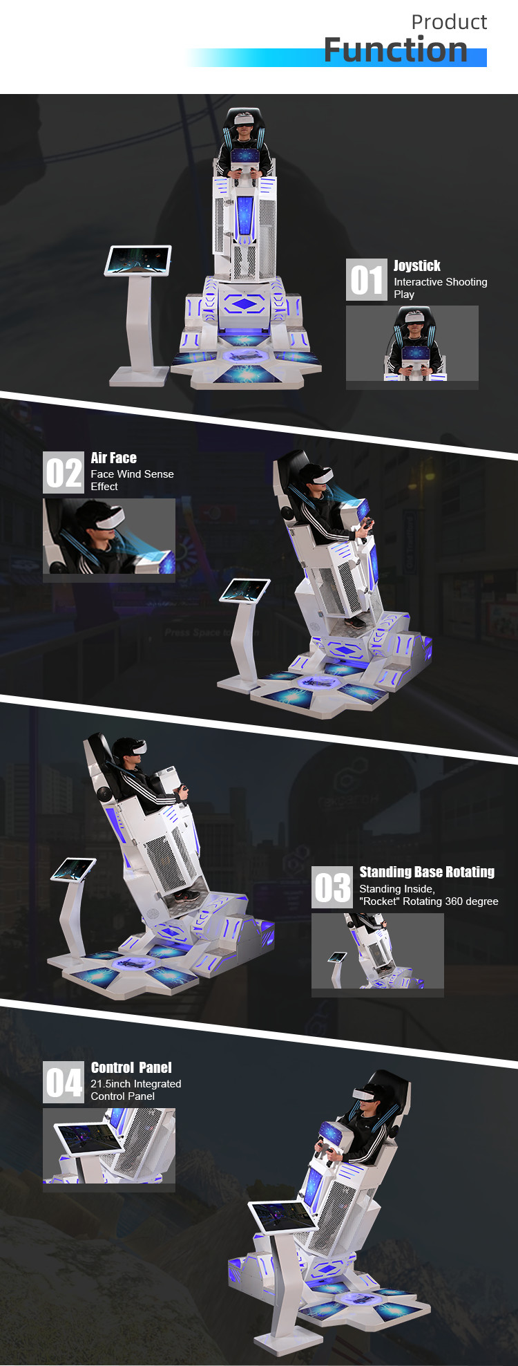 Одиночный имитатор игры VR стиля Ракеты стоя вращать прибора VR 360