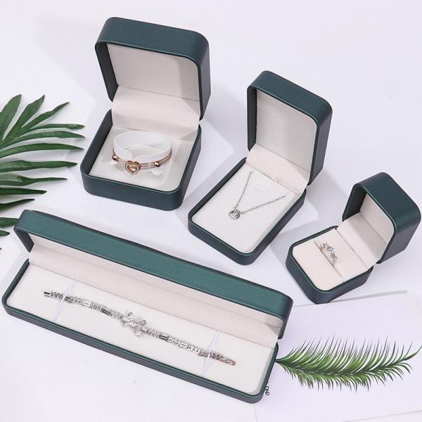 Dark Green Convex Faux Leather Jewelry Storage Box Luxury Organizer Packaging