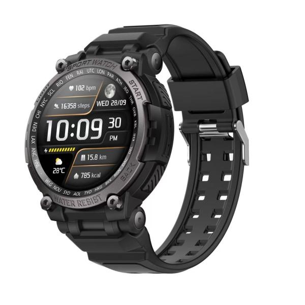 Une montre intelligente de forme ronde, élégante et fonctionnelle, avec une batterie longue et Bluetooth.