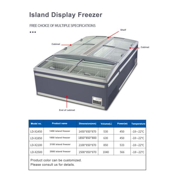 Сохраняя замораживатель -18°C 1200W острова супермаркета замораживателя дисплея энергии коммерчески
