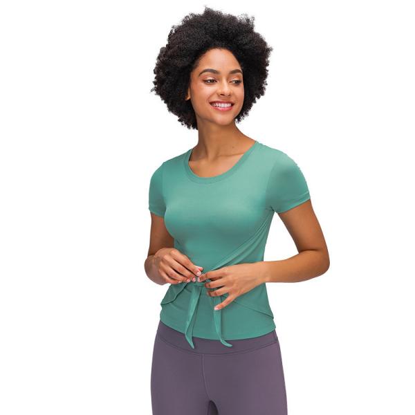 270gsm Women Yoga Tops Exercise Women Gym Shirts Twist Front