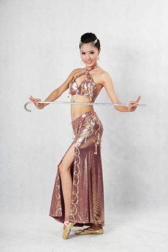 Sexy Brown Halter Neck Metallic Floor Length Bras & Skirt for Women Belly Dancing Clothes