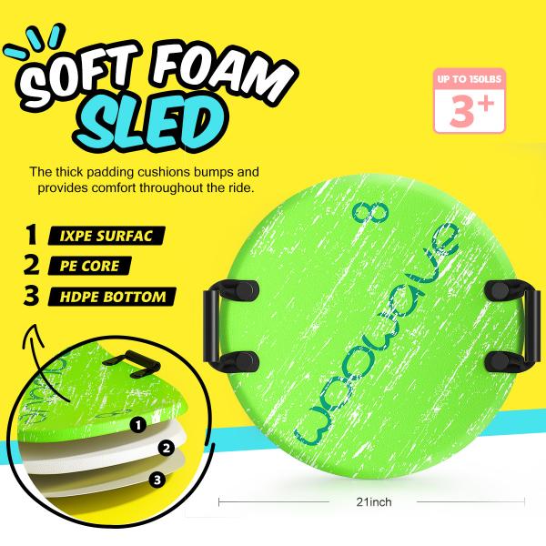 Teenagers' Round Skiing Snow Sleds with Handle Durable XPE Foam Construction
