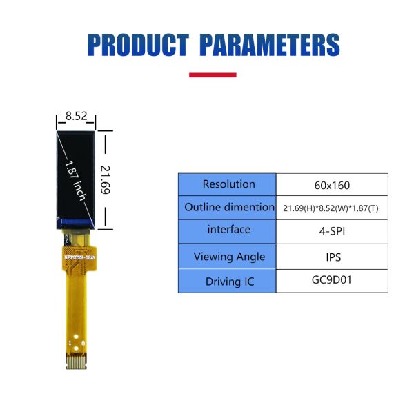 4-SPI 0.72 Inch TFT Display  60x160  All O'Clock View  IC GC9D01