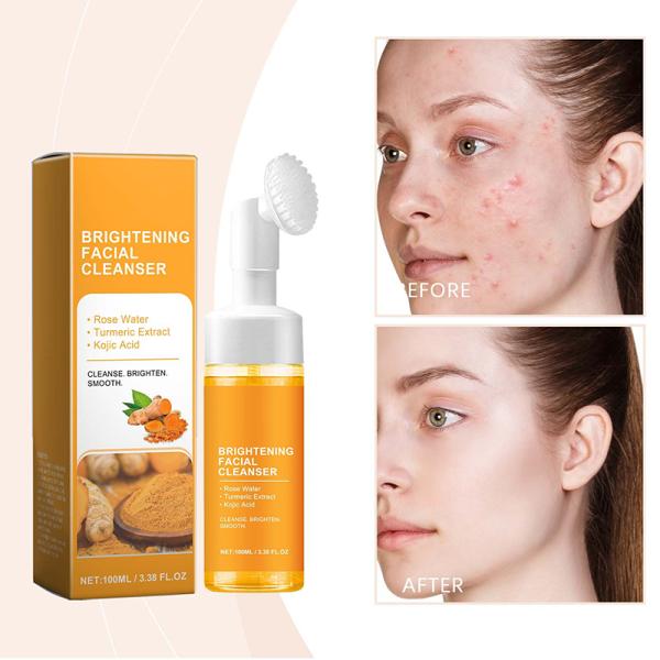 Étiquette privée Lumière blanchissante Nettoyage en profondeur Curcuma organique Acide kojique Nettoyeur facial mousse Laver le visage avec un pinceau