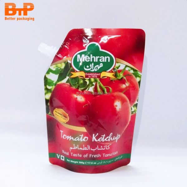 Custom Size and Logo Ketchup Plastic Mylar Packaging Bags Stand up Spout Pouch for Tomato Sauce