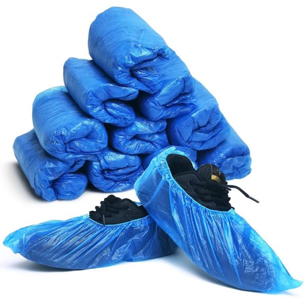 Hubei Haixin Disposable Blue CPE Indoor Shoe Covers Waterproof Nonslip Shoe Cap Blue Plastic Automatic Shoe Cover Wholesale