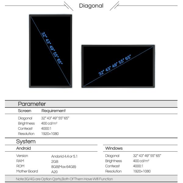 Wall Mounted Interactive Touch Screen Kiosk 32Inch 15kg Android TFT Type