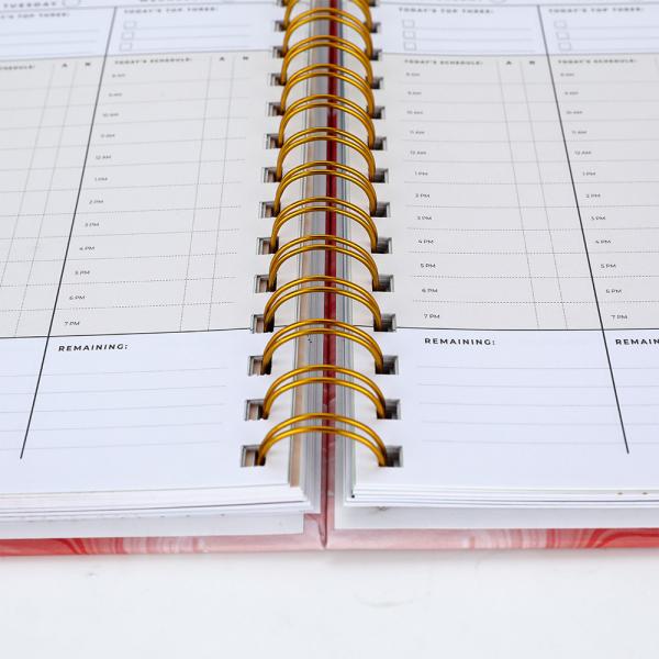 Spiral Binding Custom Marble Printing 2024 Dairy Daily Weekly Monthly Journal Planner