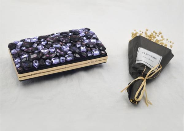 Flower Gemstone Ladies Evening Clutch Bags Purse Purple Color Acrylic