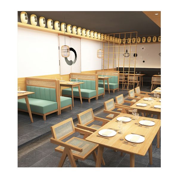 Modern Restaurant Booth Seating Cafe Shop Dining Sets Solid Wood Rattan Sofa Chairs